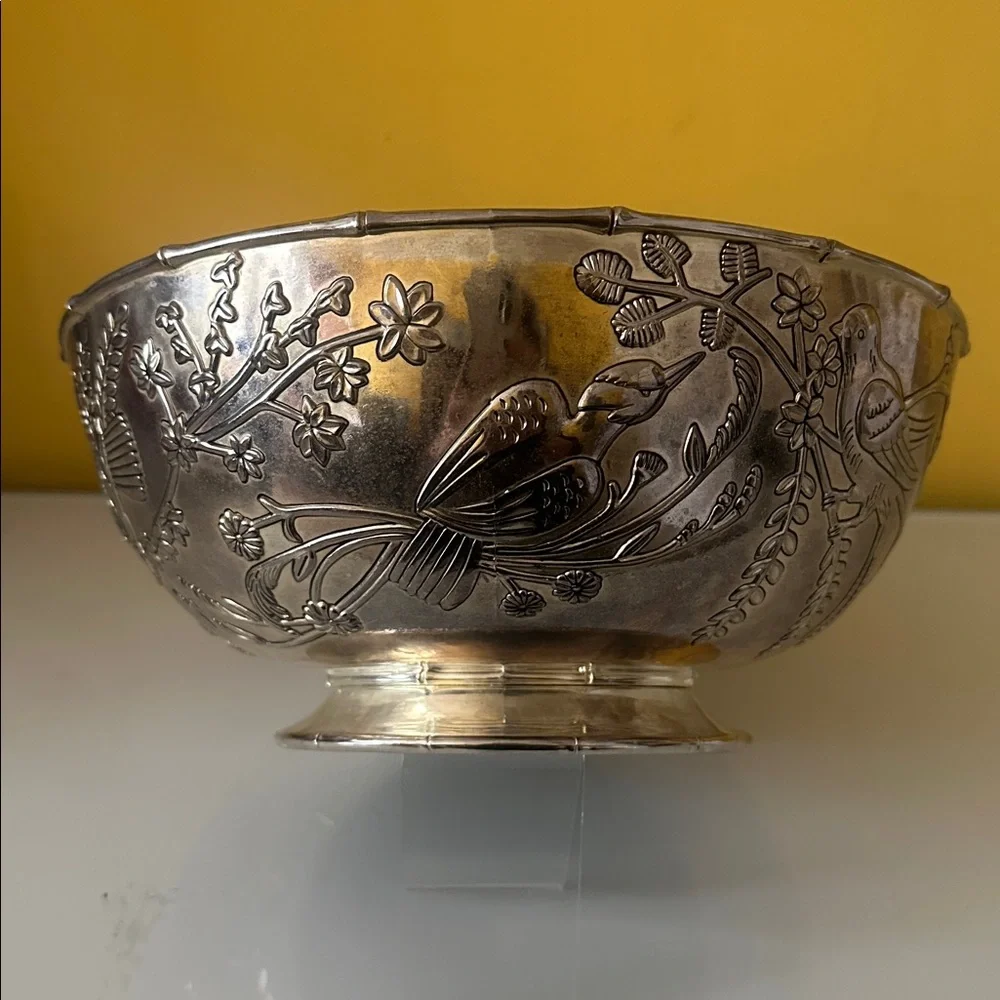 Godinger Silver Plate Decorative Large Bowl with Bird Design